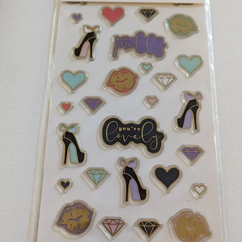 NWT Happy Planner Glam Girl 31pc Enamel Stickers Fashion Lips High Heels Hearts
